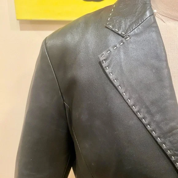 Lamb leather jacket. Size Medium, black. - Picture 4 of 10
